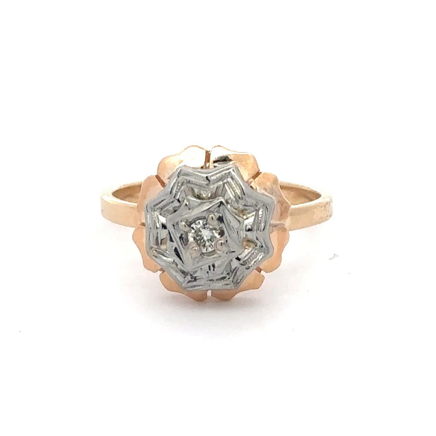Vintage floral diamond cocktail ring in 14k gold