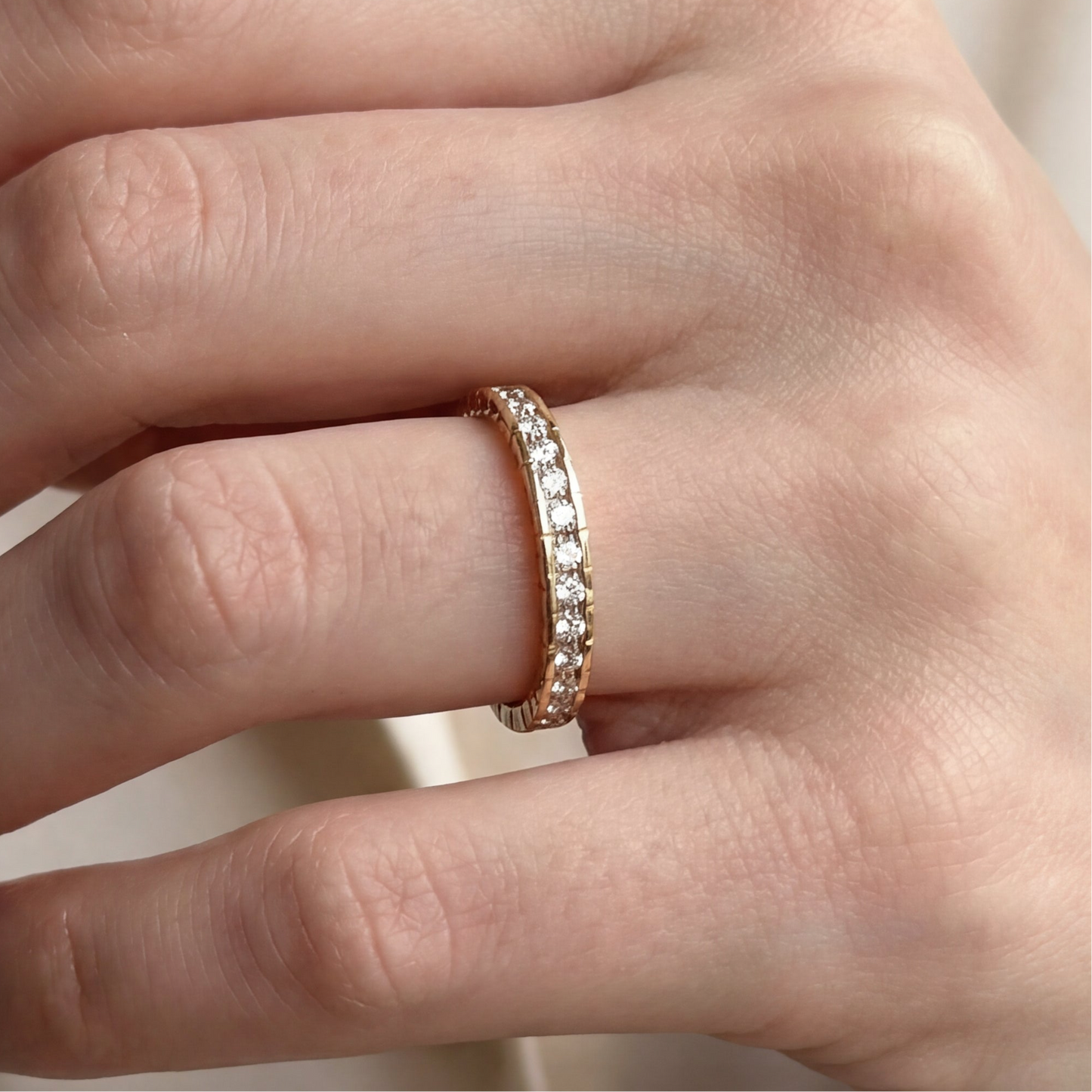 Vintage natural diamond eternity stacker band in 14k yellow gold