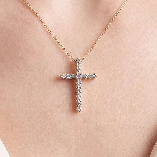 Vintage natural diamond cross pendant in 14k yellow gold