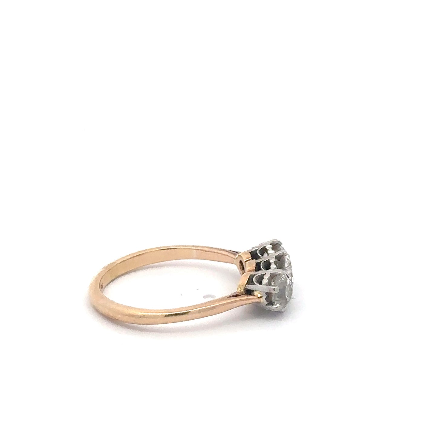 Antique natural old mine cut diamond three stone ring set in 9k gold