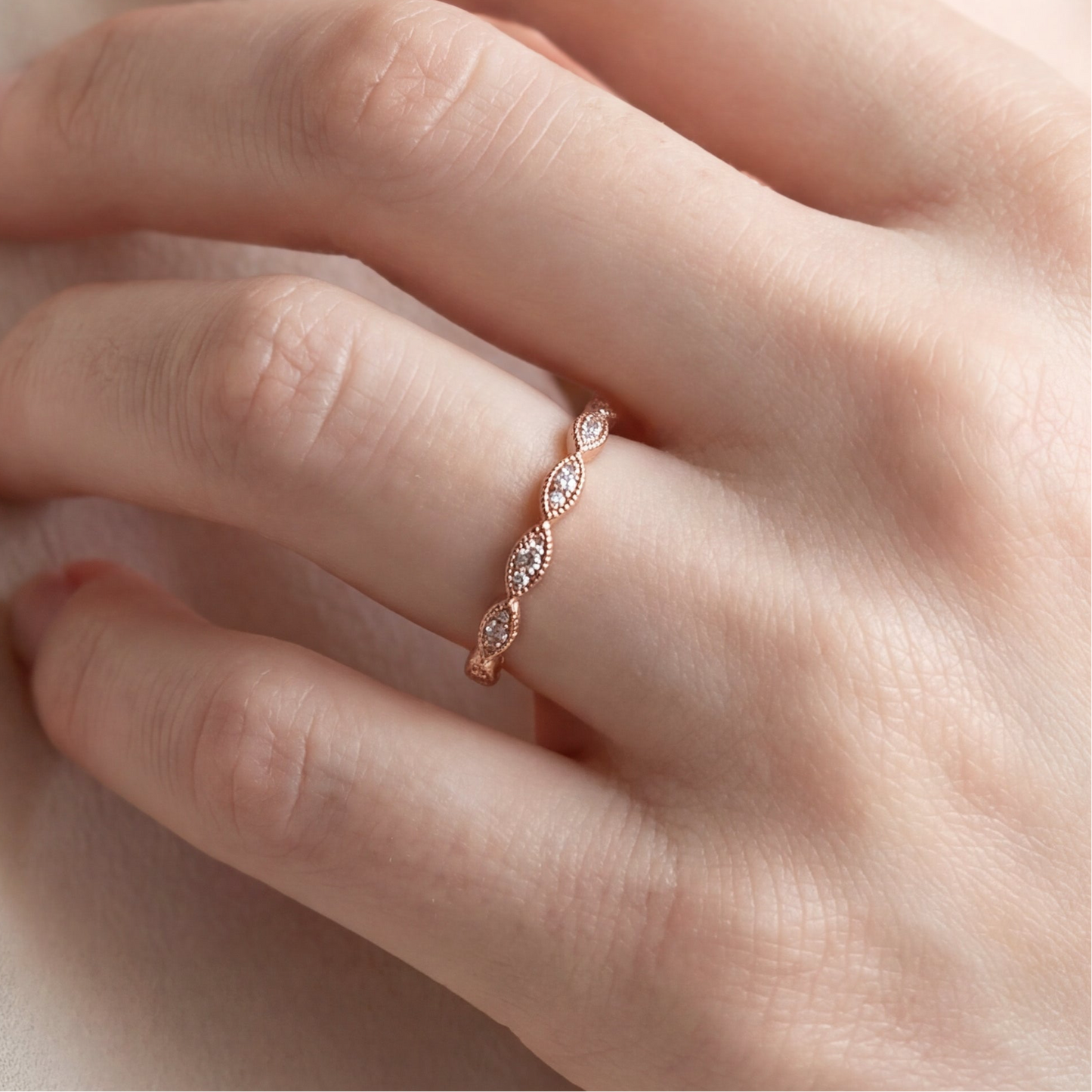 Vintage rose gold and natural diamond stacker