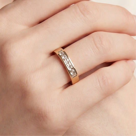 Vintage Silver Lady Diamond Tension Set Band featuring a princess cut natural diamond and sleek silver finish