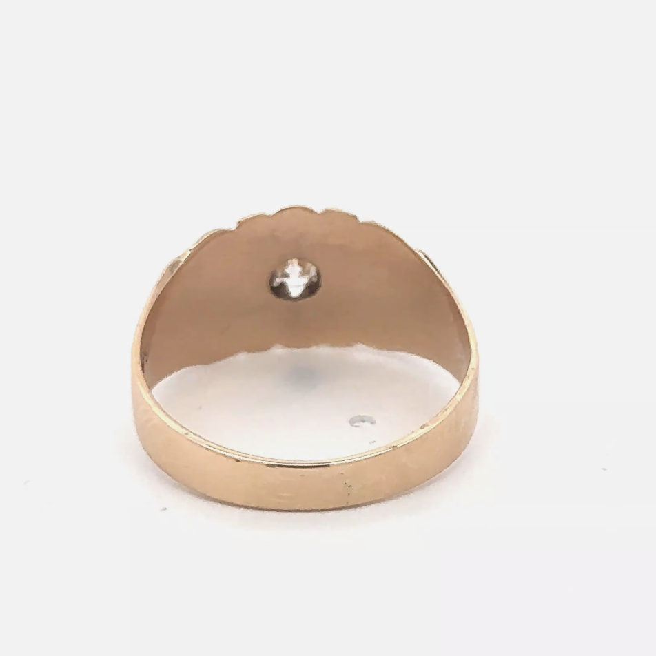 Antique Victorian diamond Belcher ring in 14k yellow gold with intricate detailing, from Silver Lady Vintage.