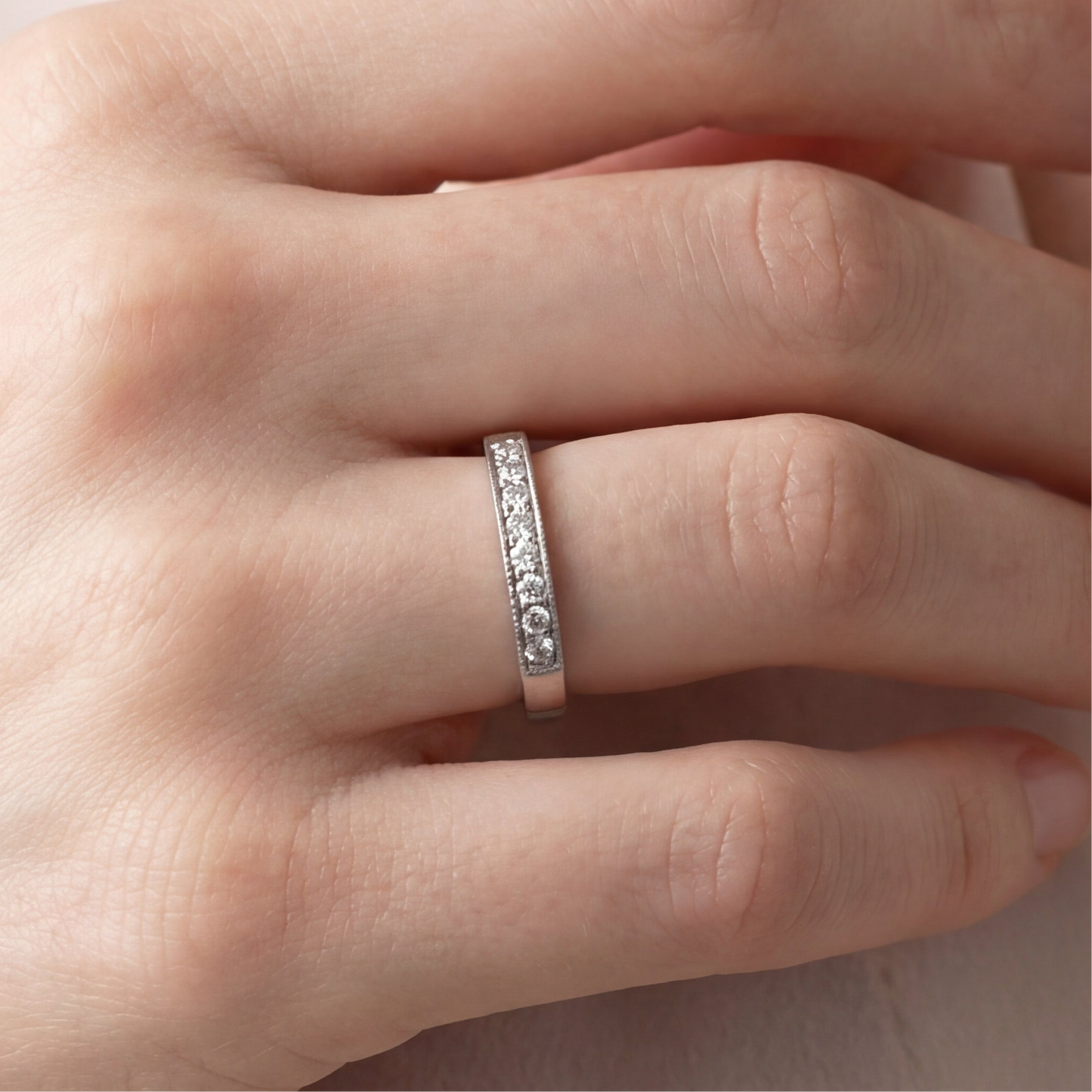 Vintage natural diamond stacker band in 14k white gold