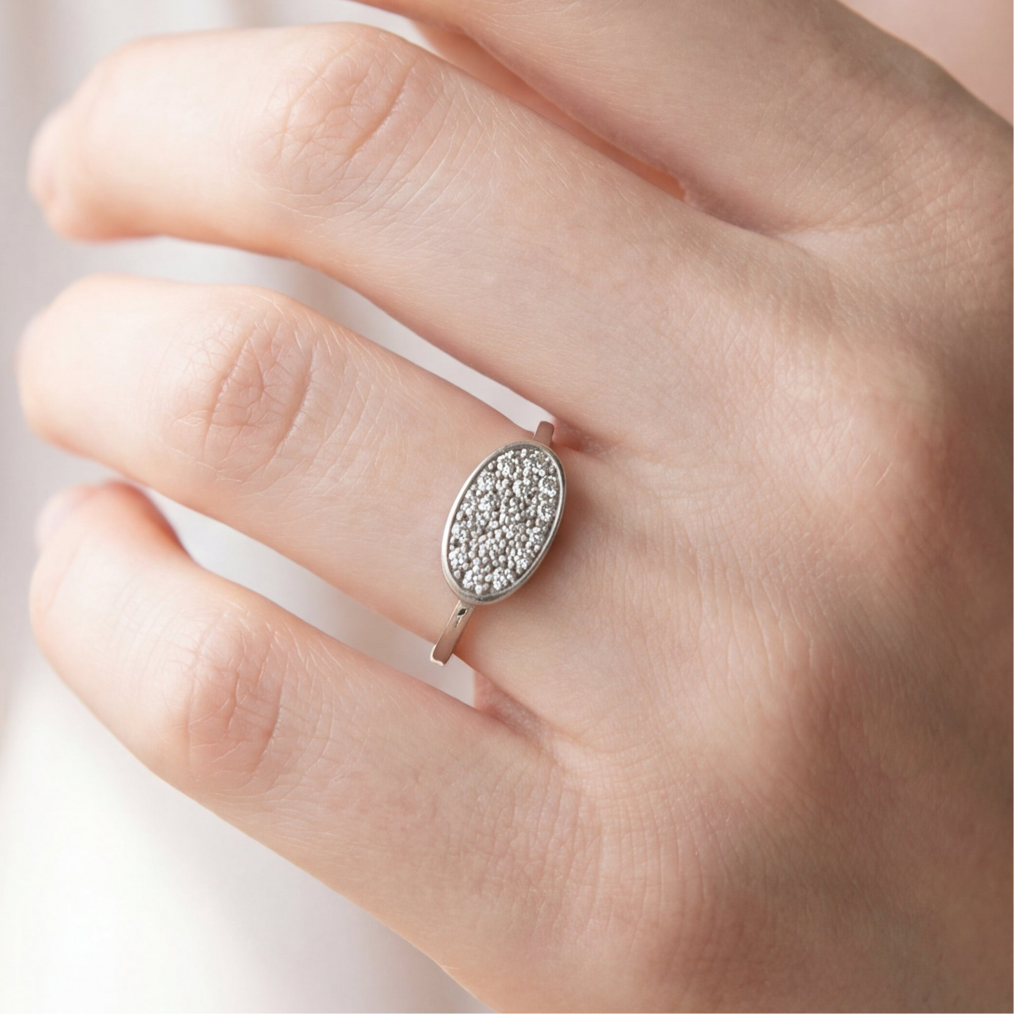 Vintage pave diamond signet style ring in 10k white gold