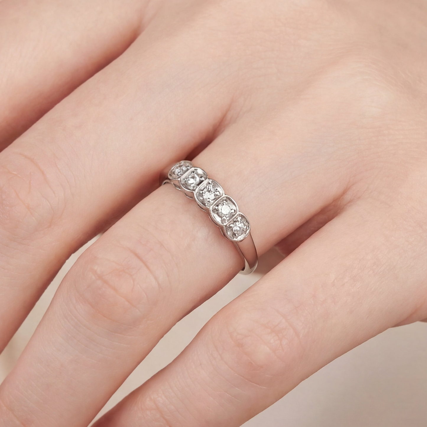 Vintage white gold and natural diamond stacker