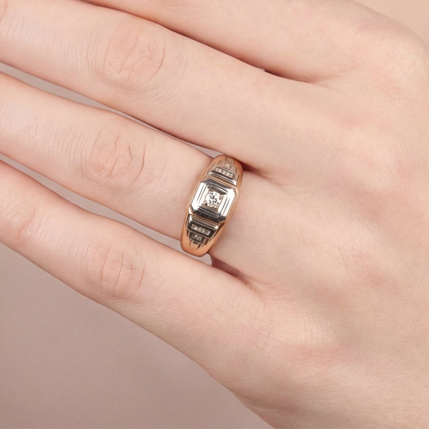 Vintage 1940s menswear diamond statement ring in 10k gold