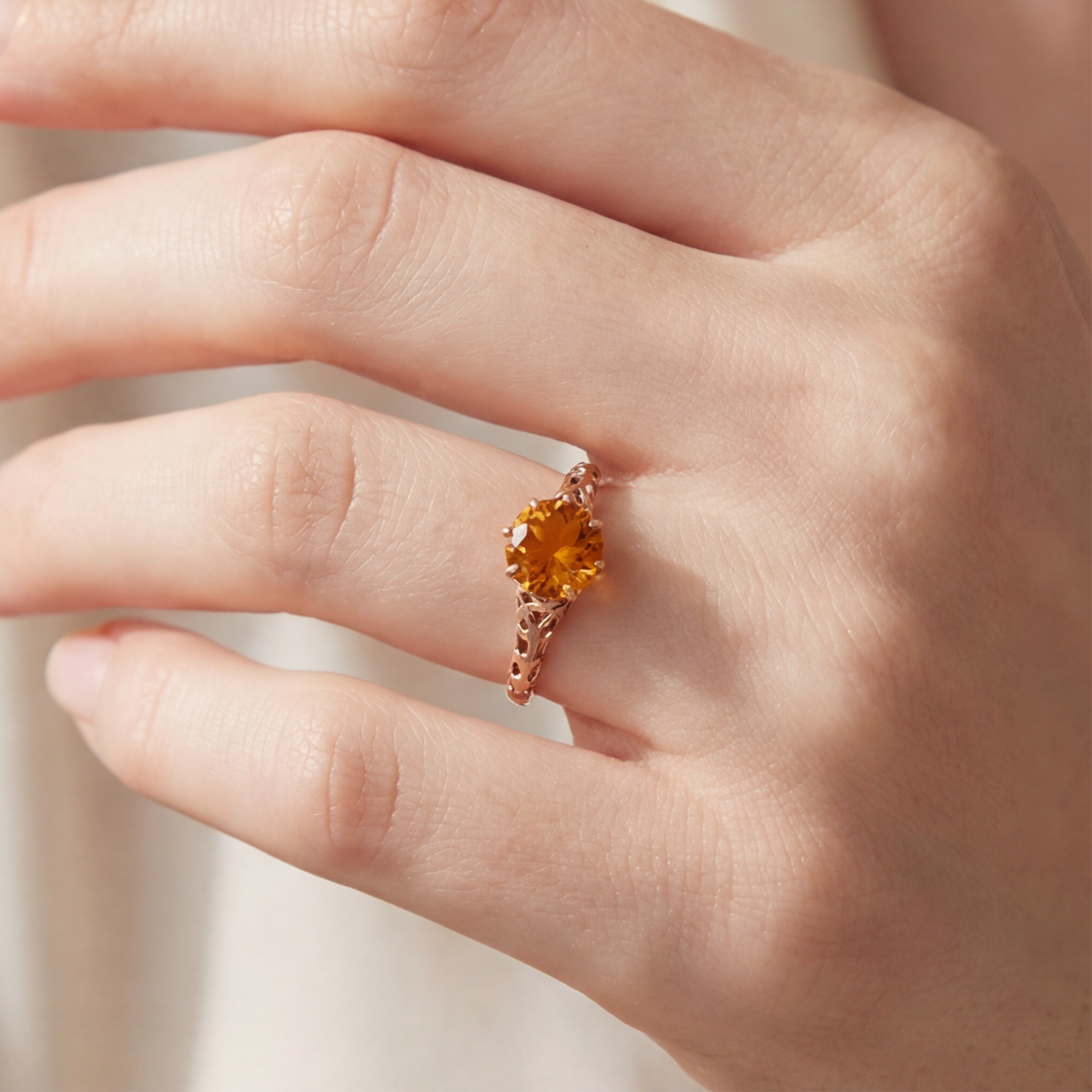 Antique citrine solitaire ring in 14k yellow gold