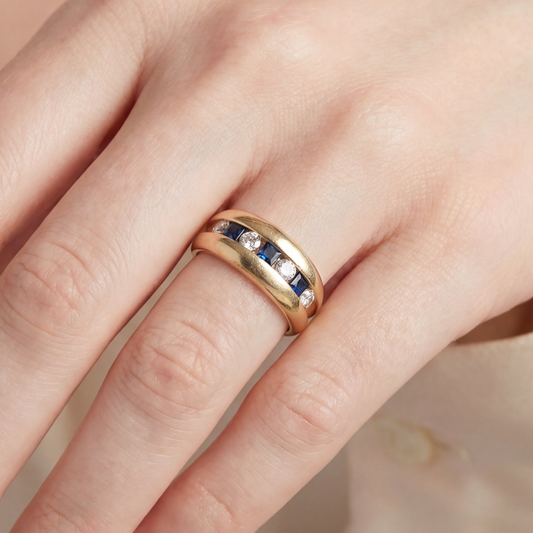 Vintage diamond and sapphire band in 14k yellow gold