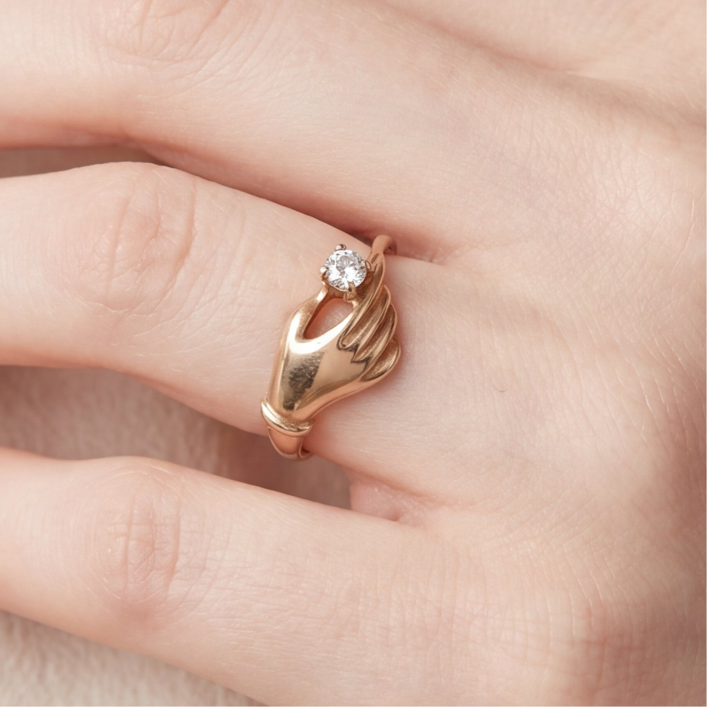 Victorian 9k yellow gold hand ring by Silver Lady Vintage, crafted with intricate vintage design and detailed craftsmanship.