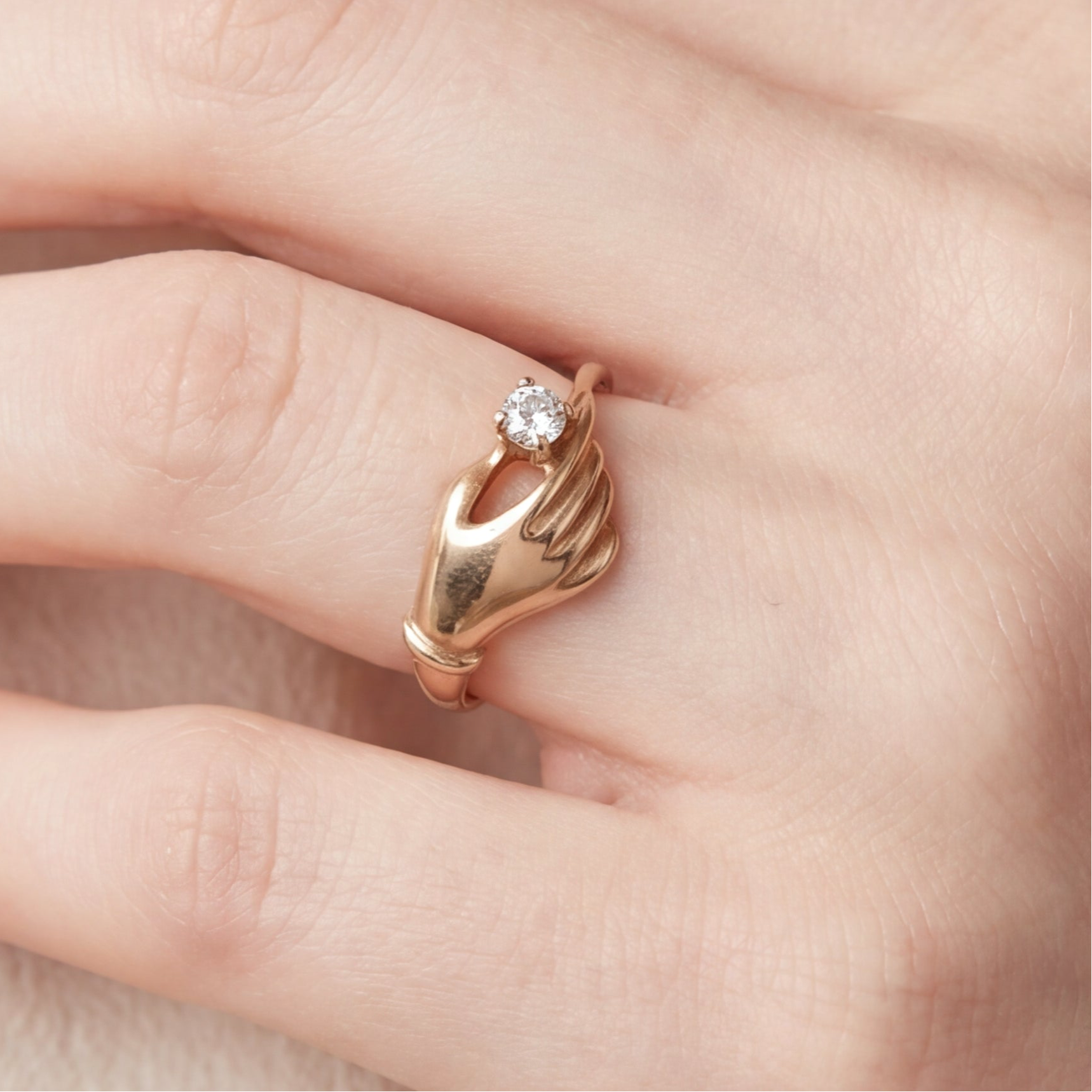 Victorian 9k yellow gold hand ring by Silver Lady Vintage, crafted with intricate vintage design and detailed craftsmanship.