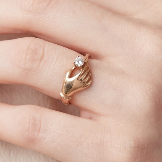 Victorian 9k yellow gold hand ring by Silver Lady Vintage, crafted with intricate vintage design and detailed craftsmanship.