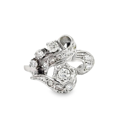 Vintage art deco diamond cocktail ring in 14k white gold