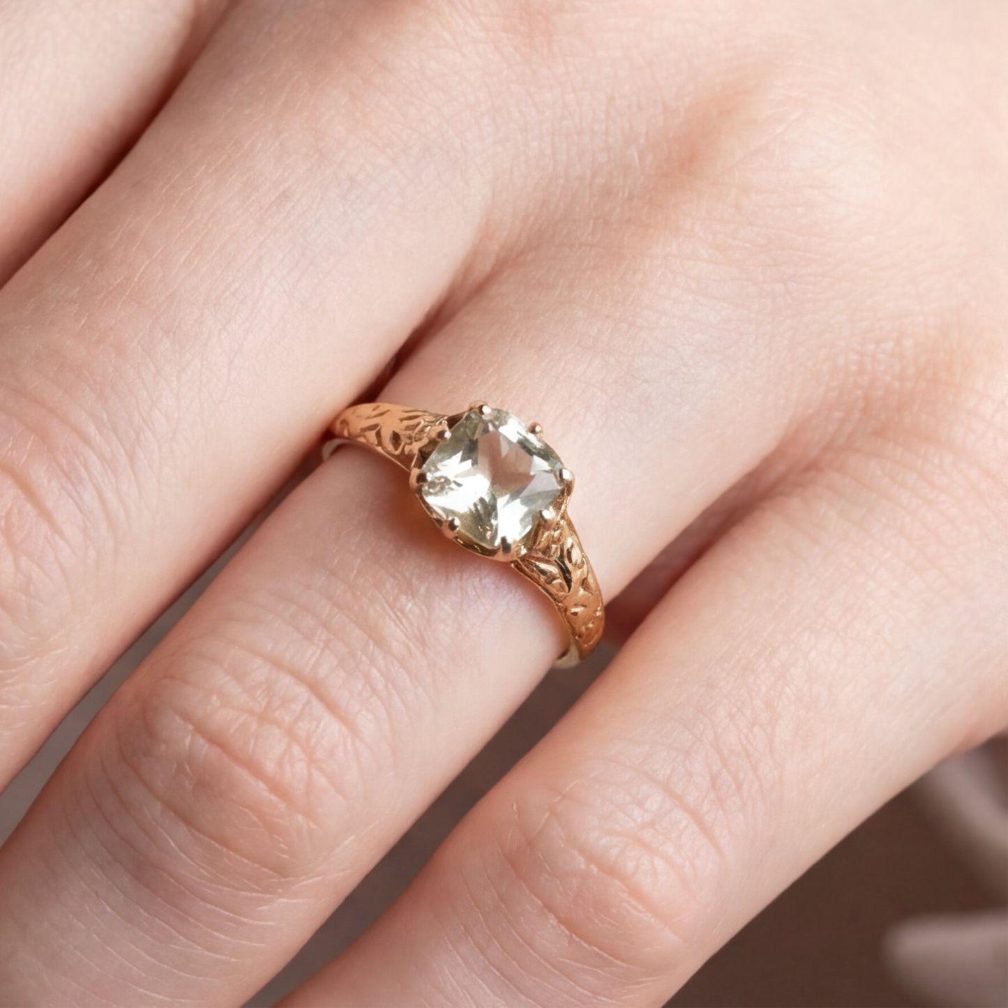 Antique Victorian green amethyst ring in 14k yellow gold