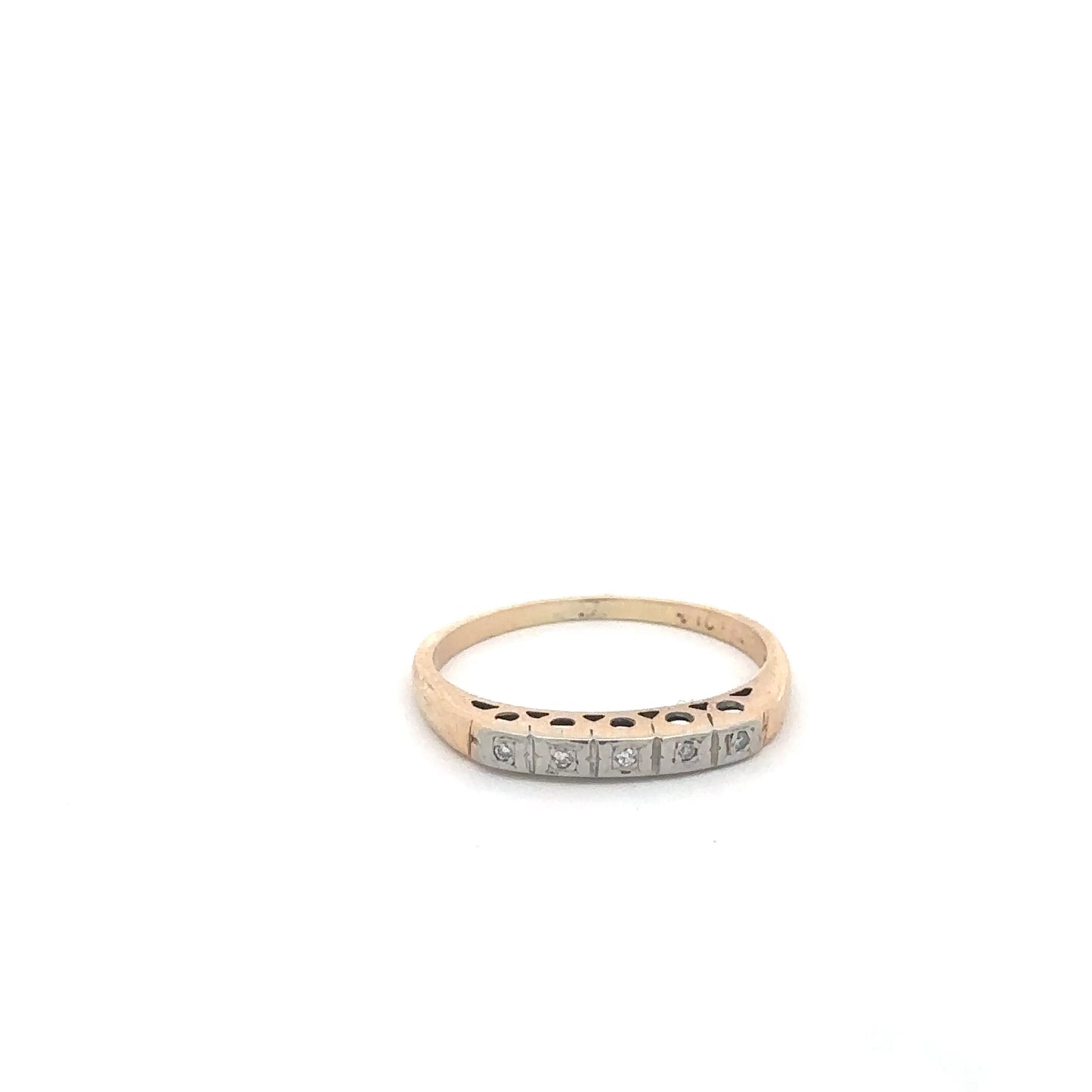 Vintage two toned natural diamond stacker in 14k gold
