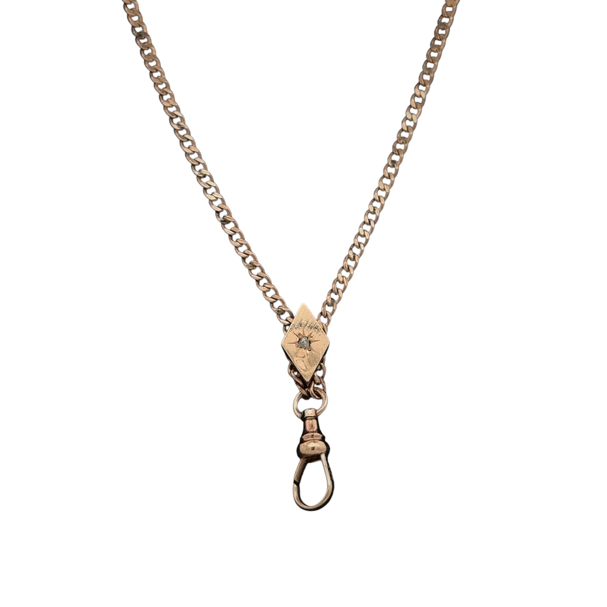 Antique Victorian gold watch chain with rose cut diamond slider, 10k gold, vintage jewelry by Silver Lady Vintage