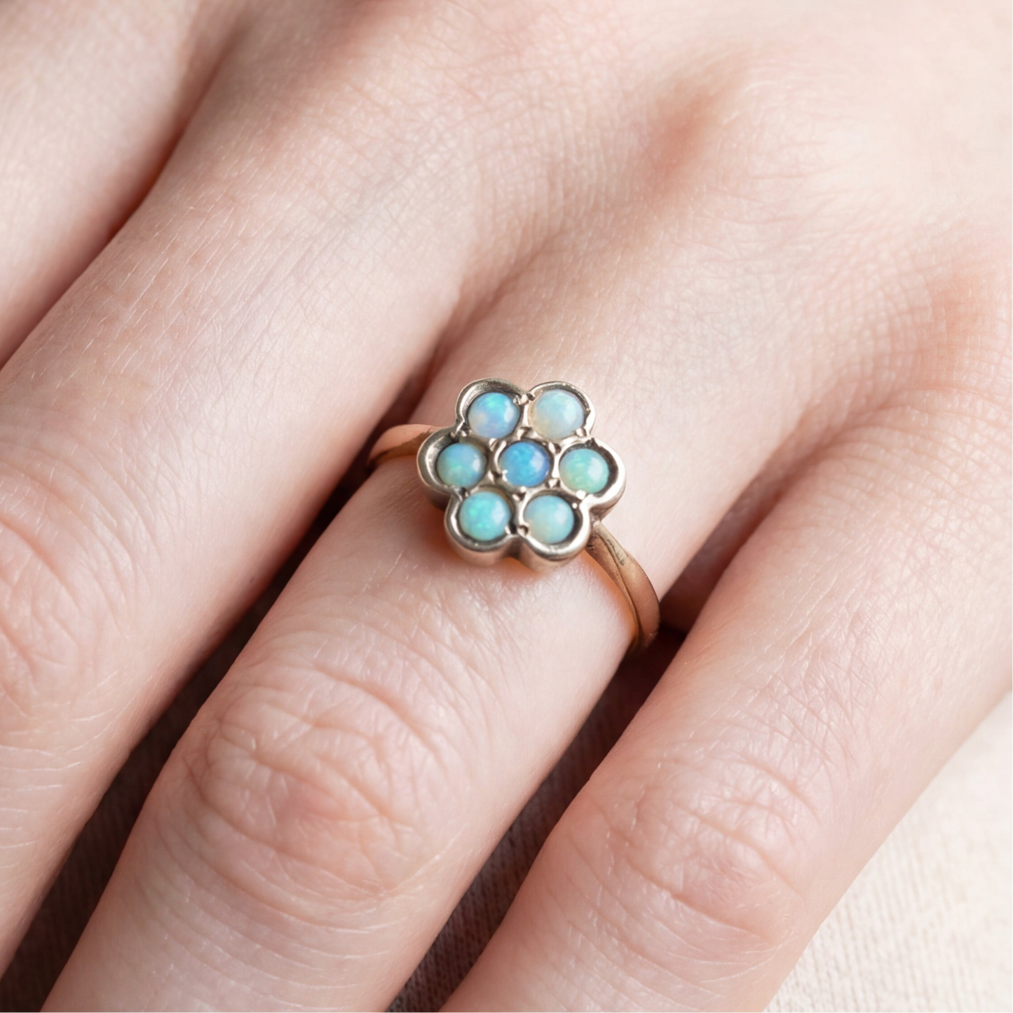 Antique Victorian opal ring in 9k yellow gold and silver