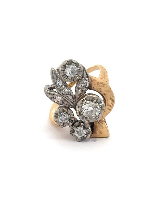 Vintage old mine cut diamond cocktail ring circa 1930s