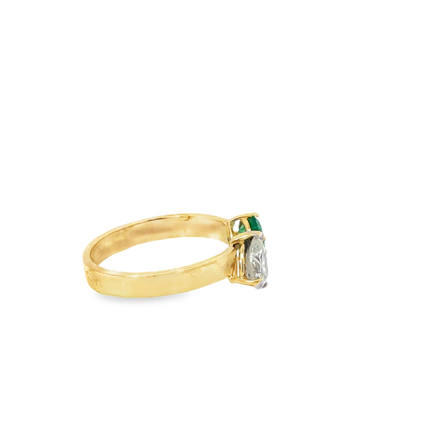 Diamond and emerald toi et moi ring set in 14k yellow gold - SLV original design pear diamond