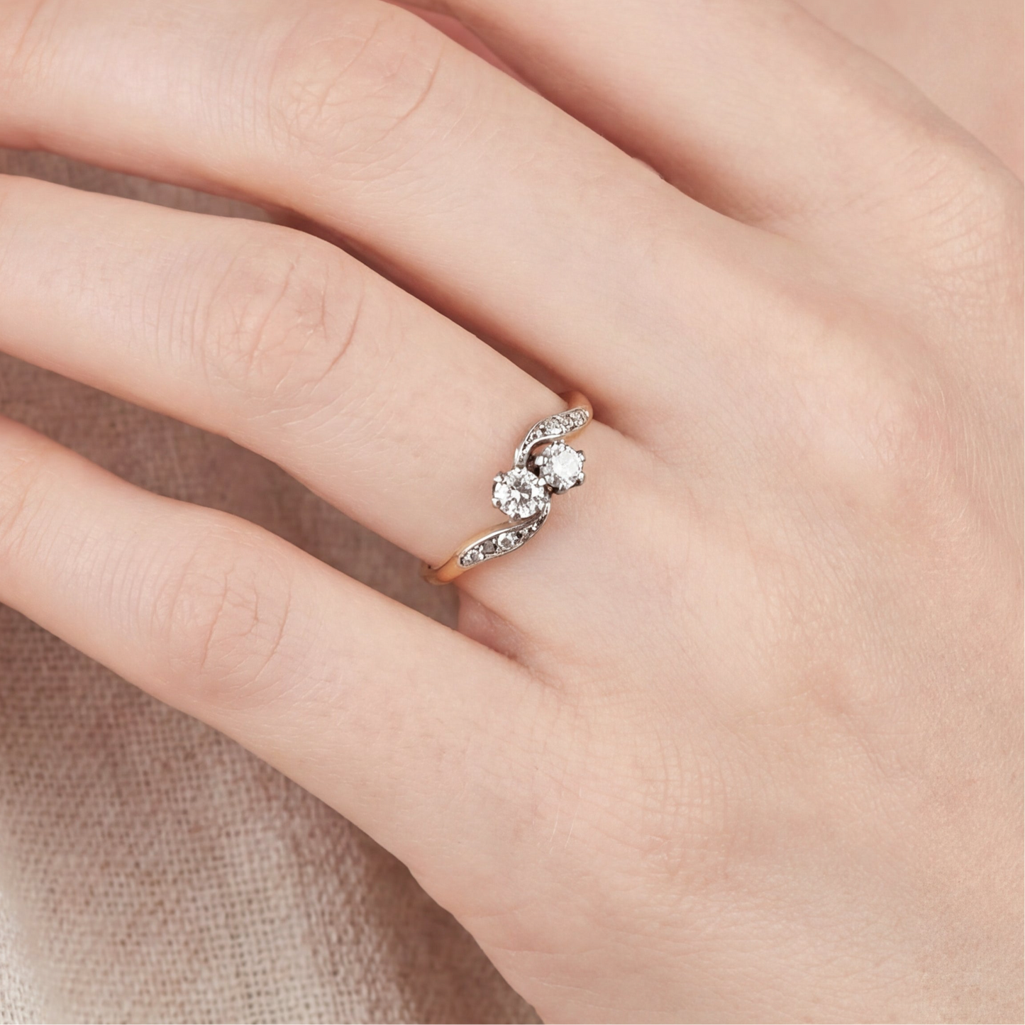 Vintage toi et moi natural diamond ring set in 18k yellow and white gold