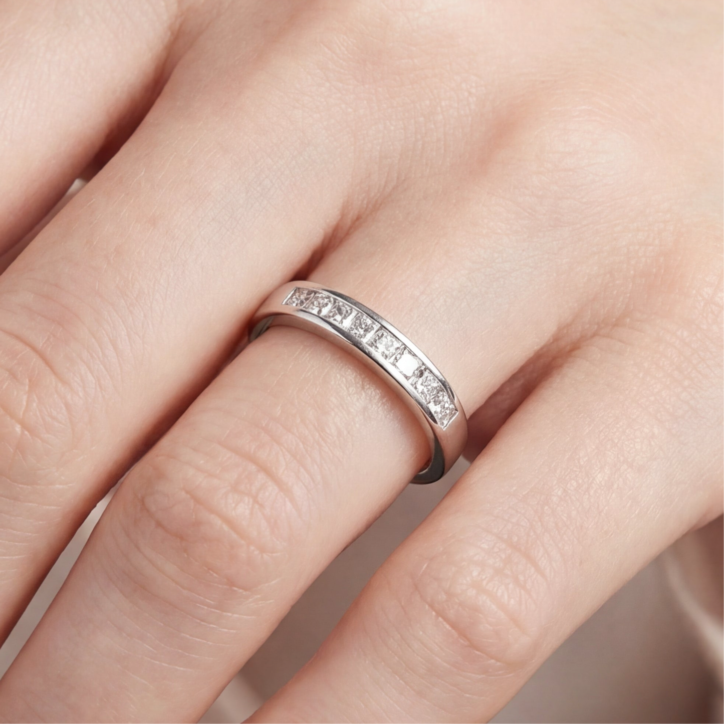 Vintage Princess cut diamond half eternity stacker band