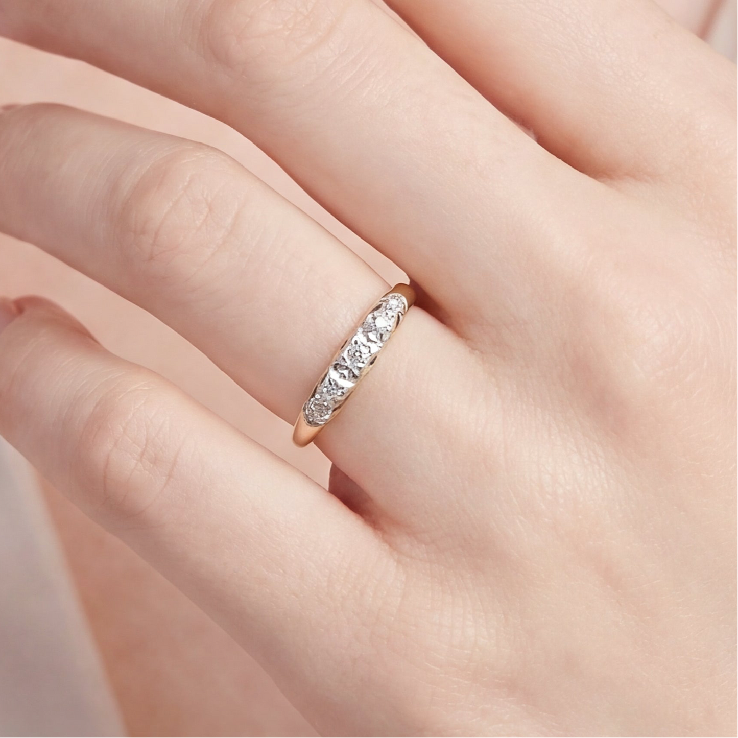 Vintage 1940s natural diamond two toned stacker band in 14k gold