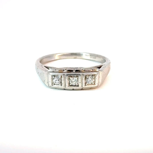 Vintage triple diamond band in 14k white gold