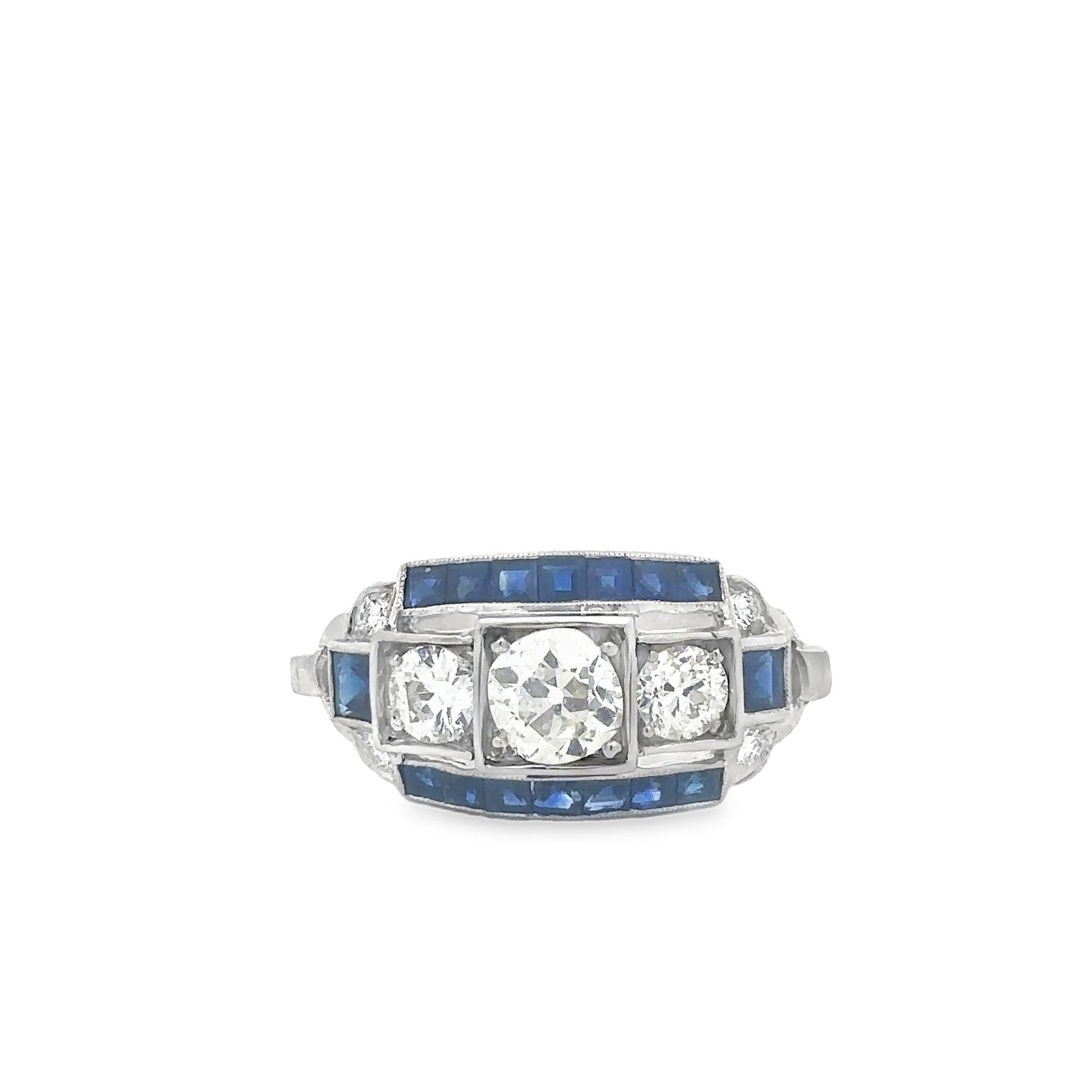 Antique art deco sapphire and old European cut diamond ring