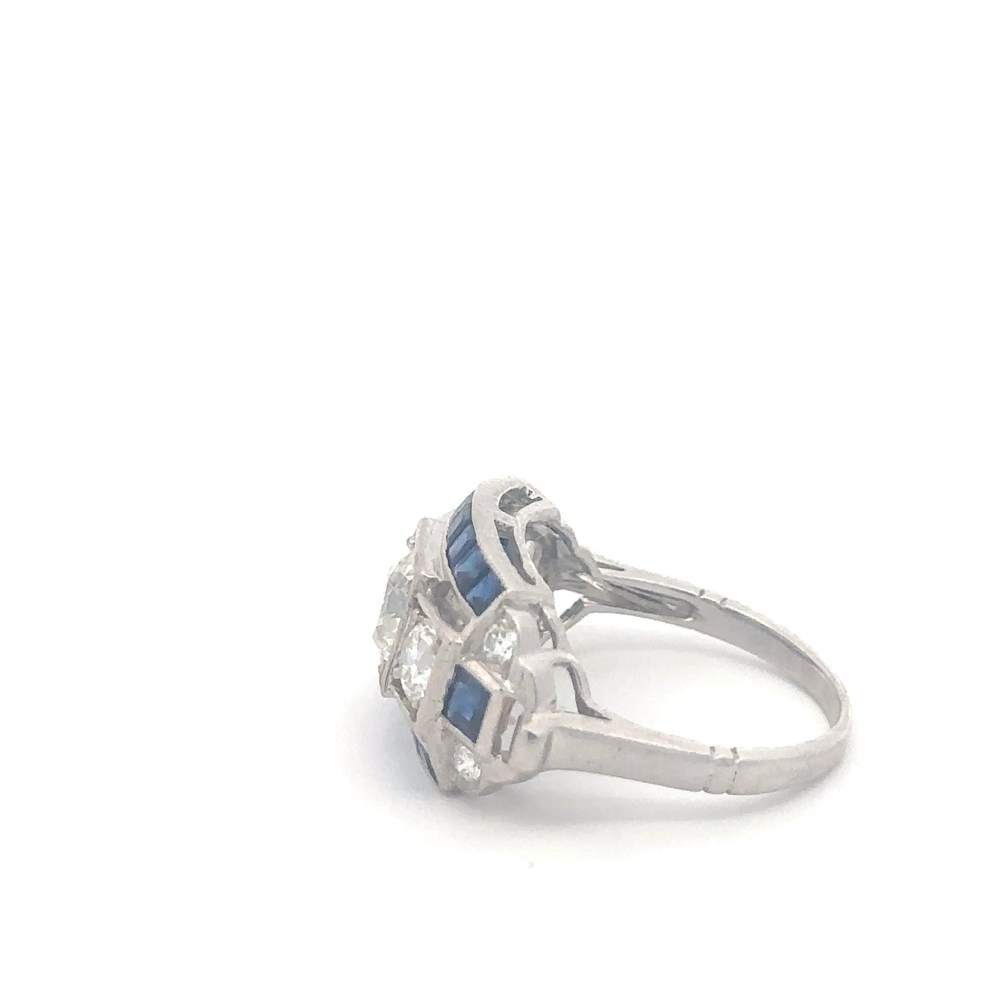 Antique art deco sapphire and old European cut diamond ring