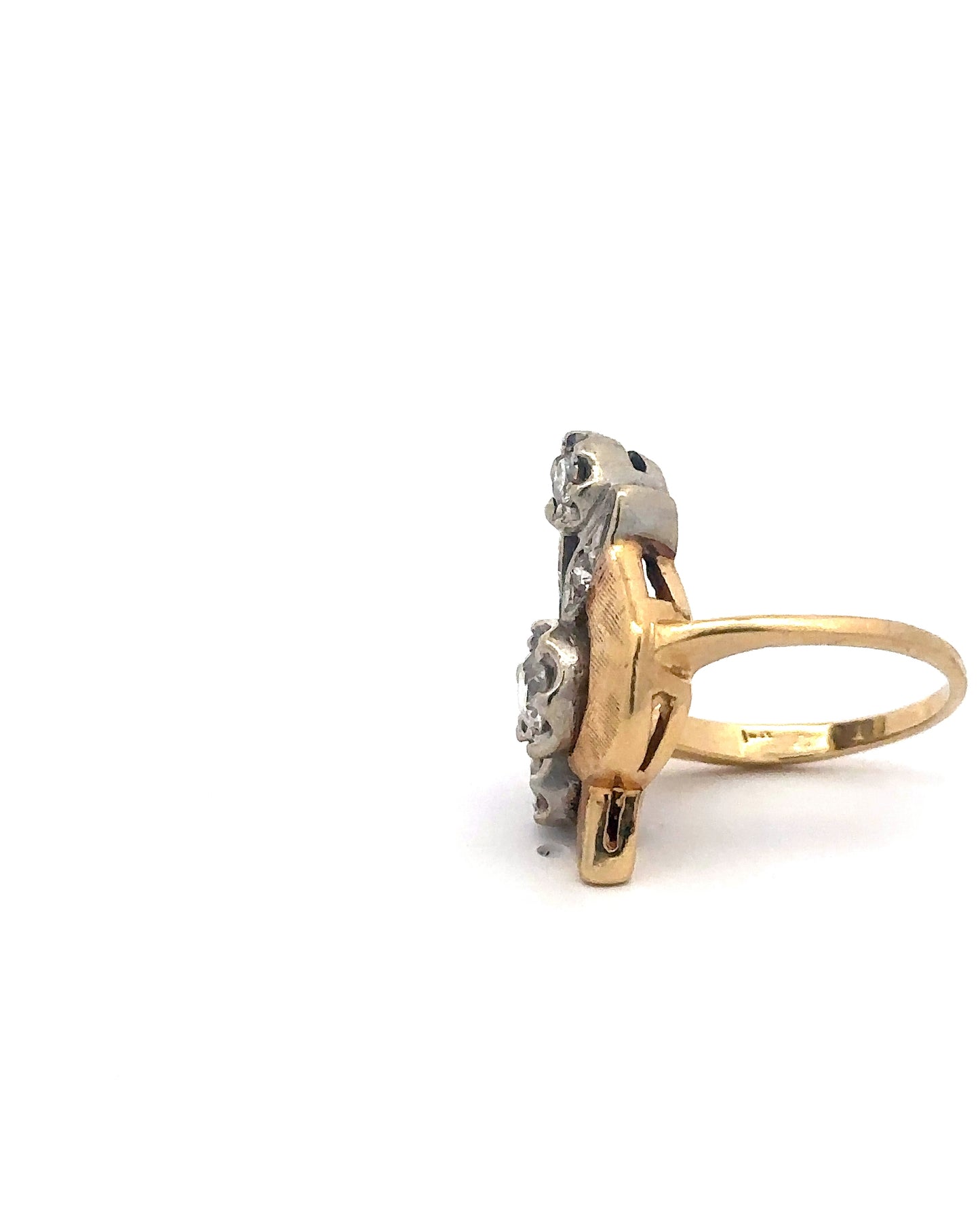 Vintage old mine cut diamond cocktail ring circa 1930s