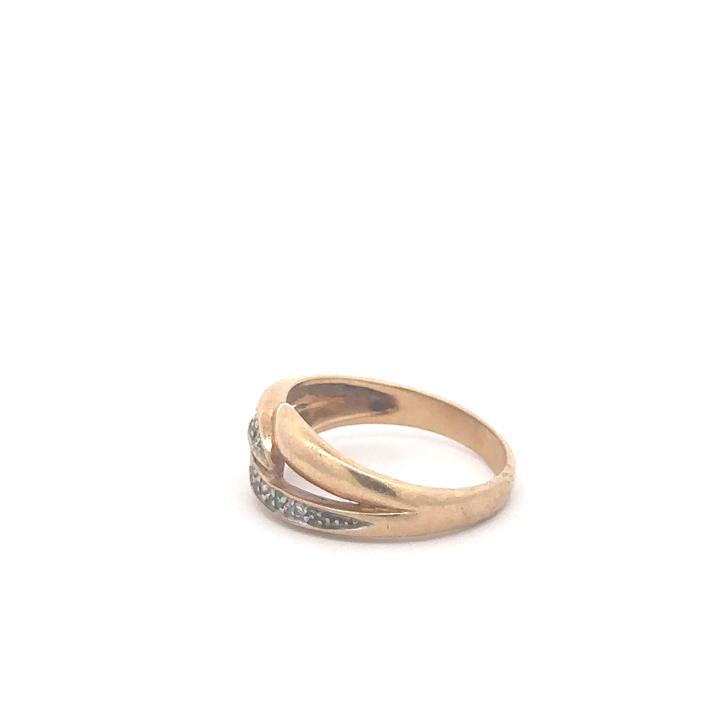 Vintage two tone knot band with natural diamonds in 10k gold