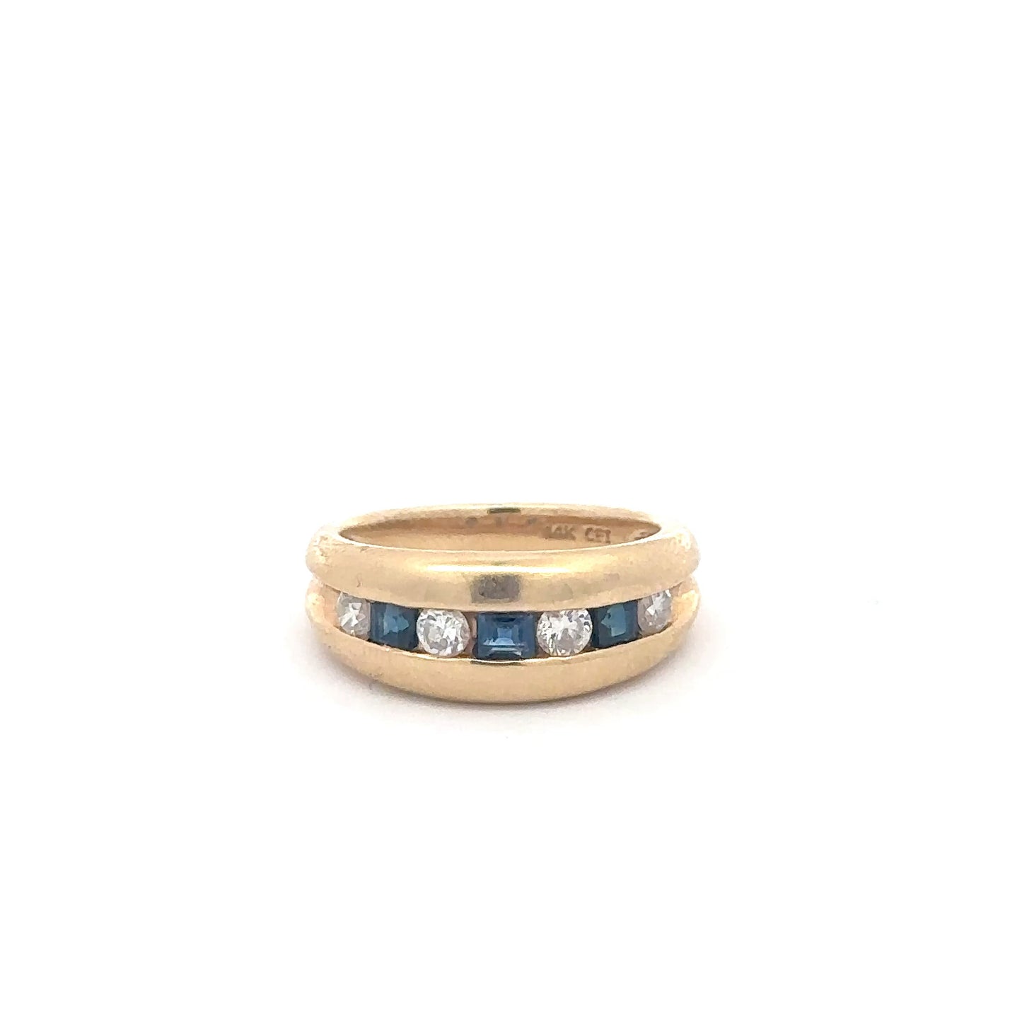 Vintage diamond and sapphire band in 14k yellow gold