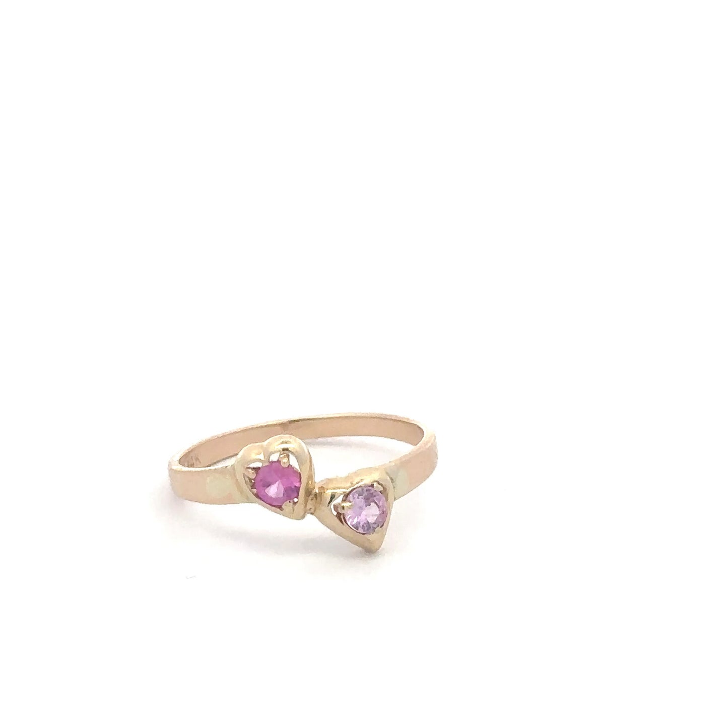 Vintage 1970s pink sapphire heart ring in 14k yellow gold