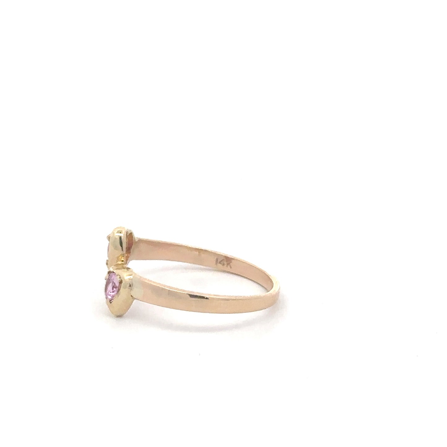 Vintage 1970s pink sapphire heart ring in 14k yellow gold