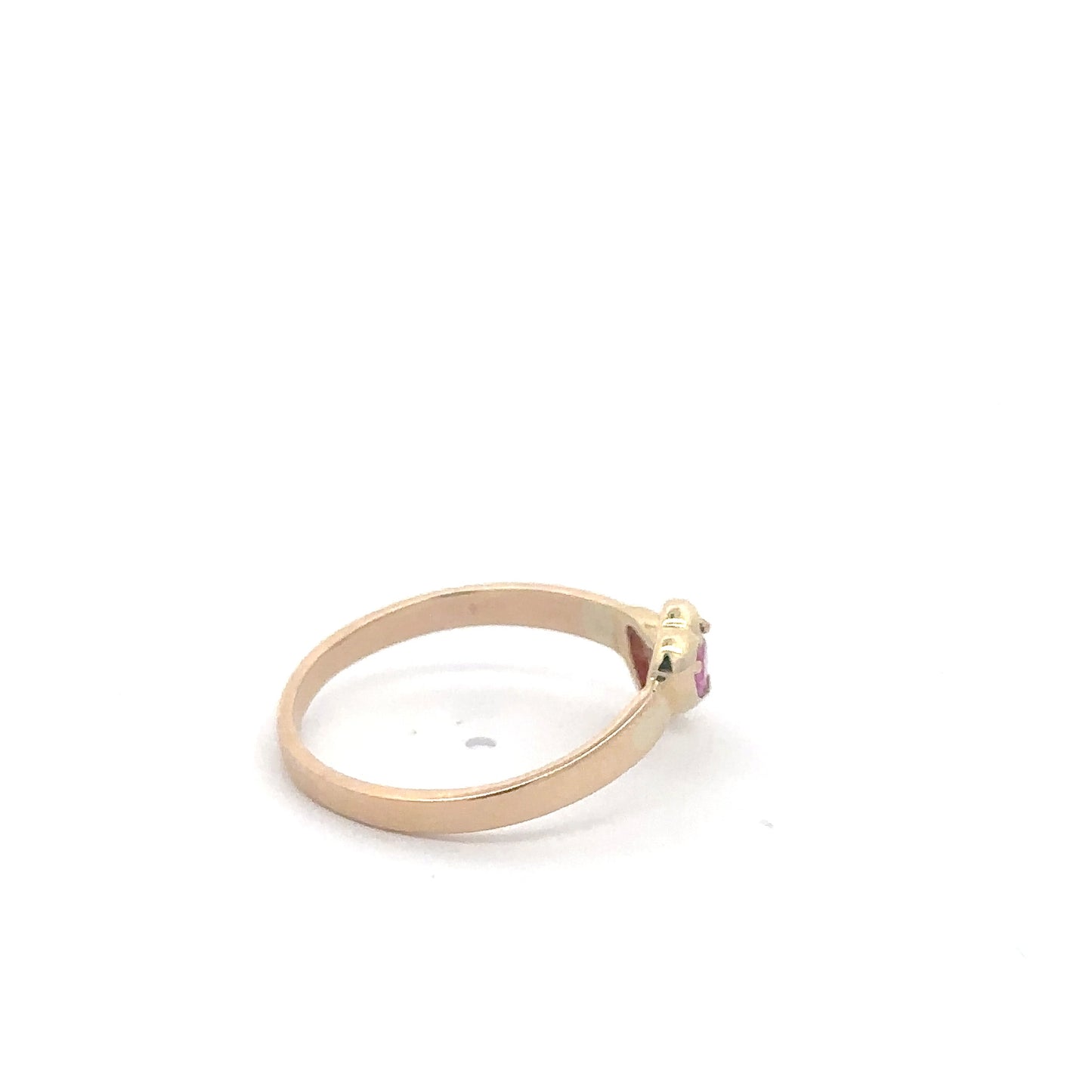 Vintage 1970s pink sapphire heart ring in 14k yellow gold