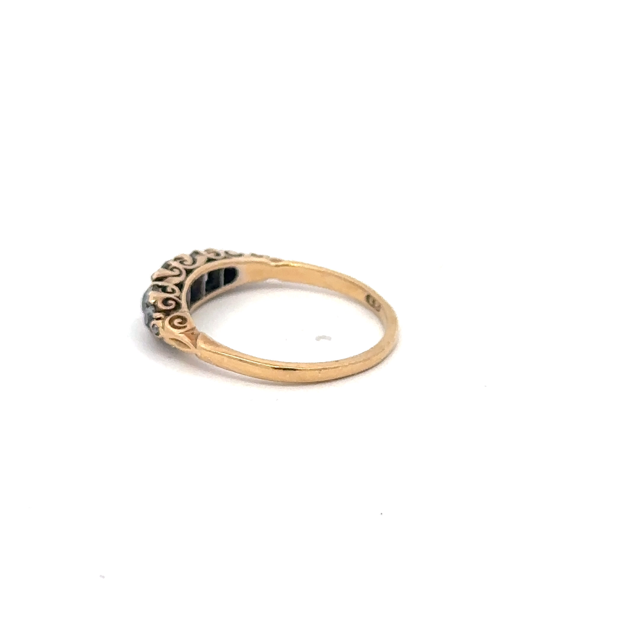 Antique Victorian 18k yellow gold diamond band with old mine cut diamonds, vintage Silver Lady Vintage jewelry.