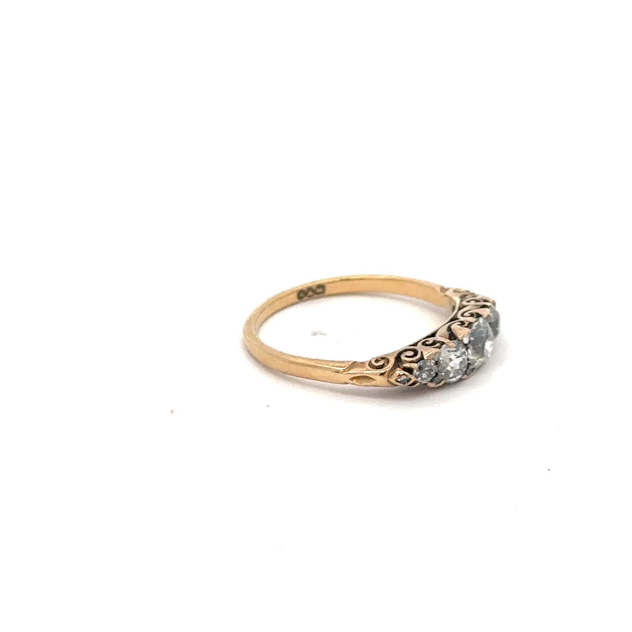 Antique Victorian 18k yellow gold diamond band with old mine cut diamonds, crafted by Silver Lady Vintage.
