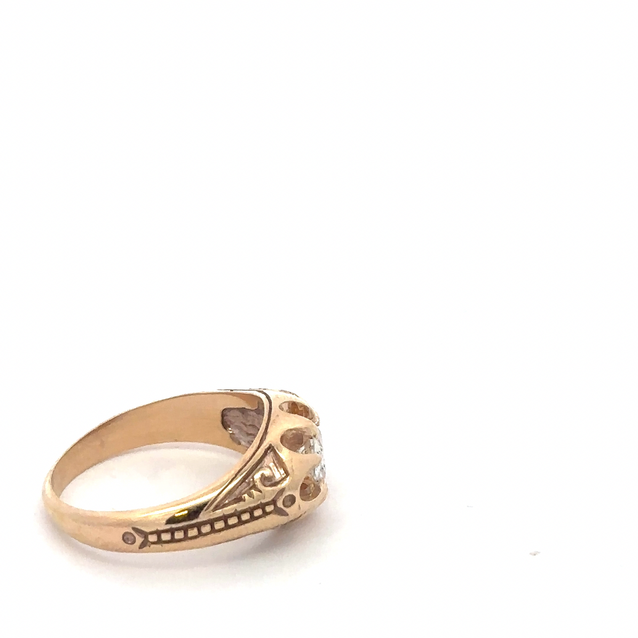 Victorian-inspired belcher ring with east-west marquise diamond in 14k yellow gold, showcasing vintage Silver Lady Vintage jewelry.