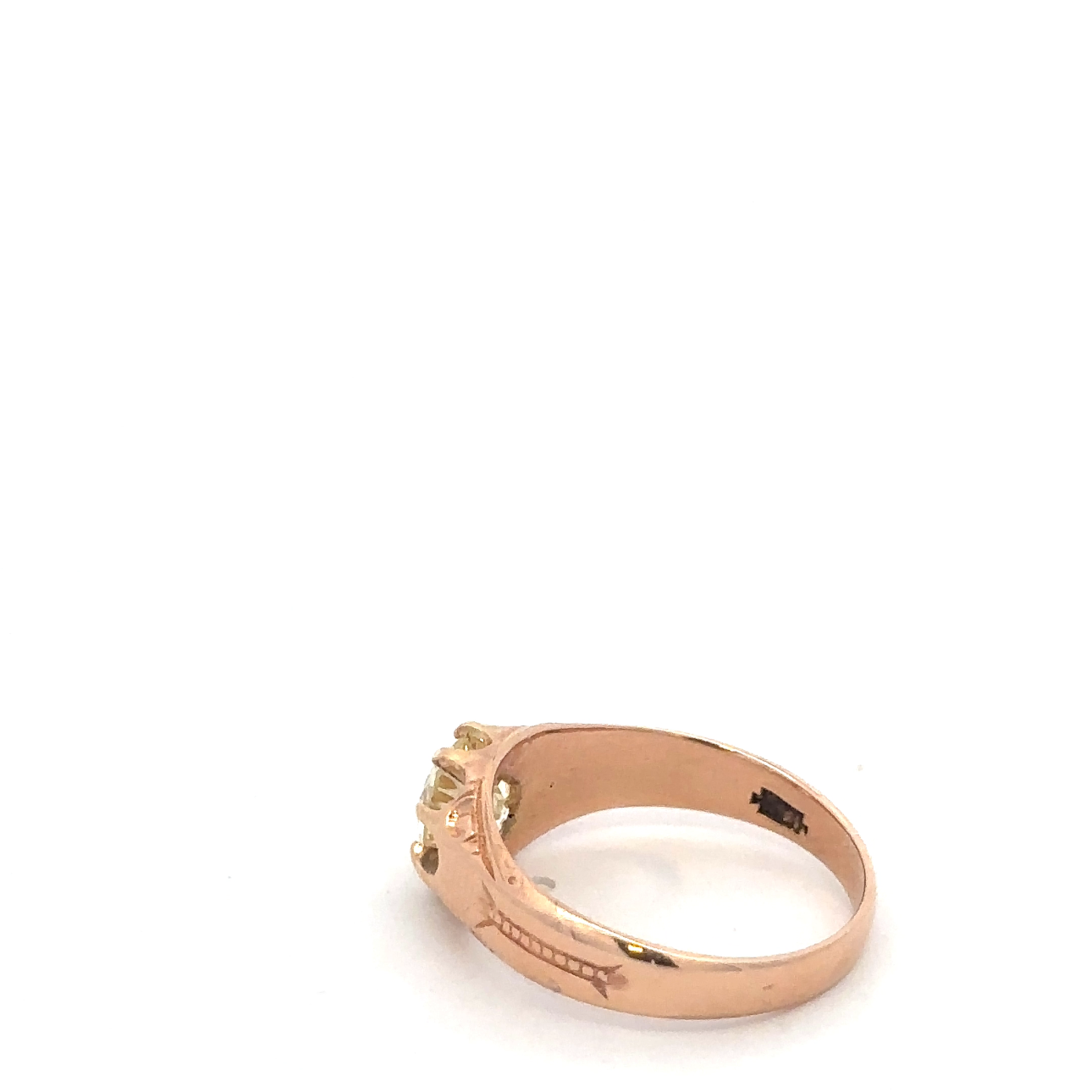Antique Victorian belcher ring in 14k rose gold with a natural old mine cut champagne diamond, by Silver Lady Vintage.