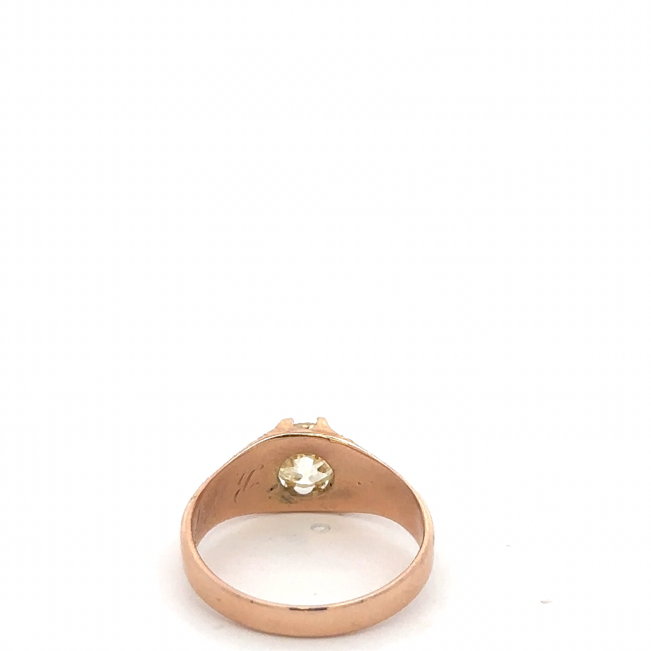 Antique Victorian belcher ring with natural old mine cut champagne diamond in 14k rose gold, vintage jewelry by Silver Lady Vintage