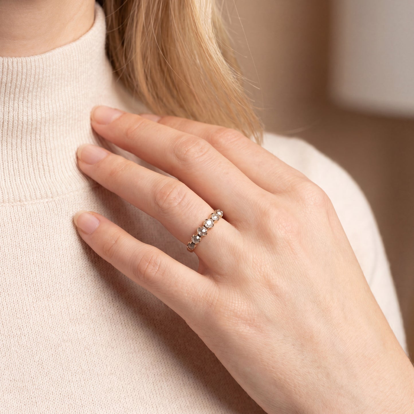 Silver Lady Vintage salt and pepper rose cut diamond bands featuring elegant sterling silver design with sparkling diamonds.