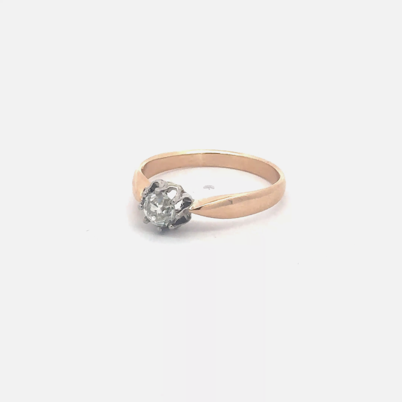 Antique Victorian 14k yellow gold diamond solitaire ring with tapered band, vintage old mine cut diamond from Silver Lady Vintage.
