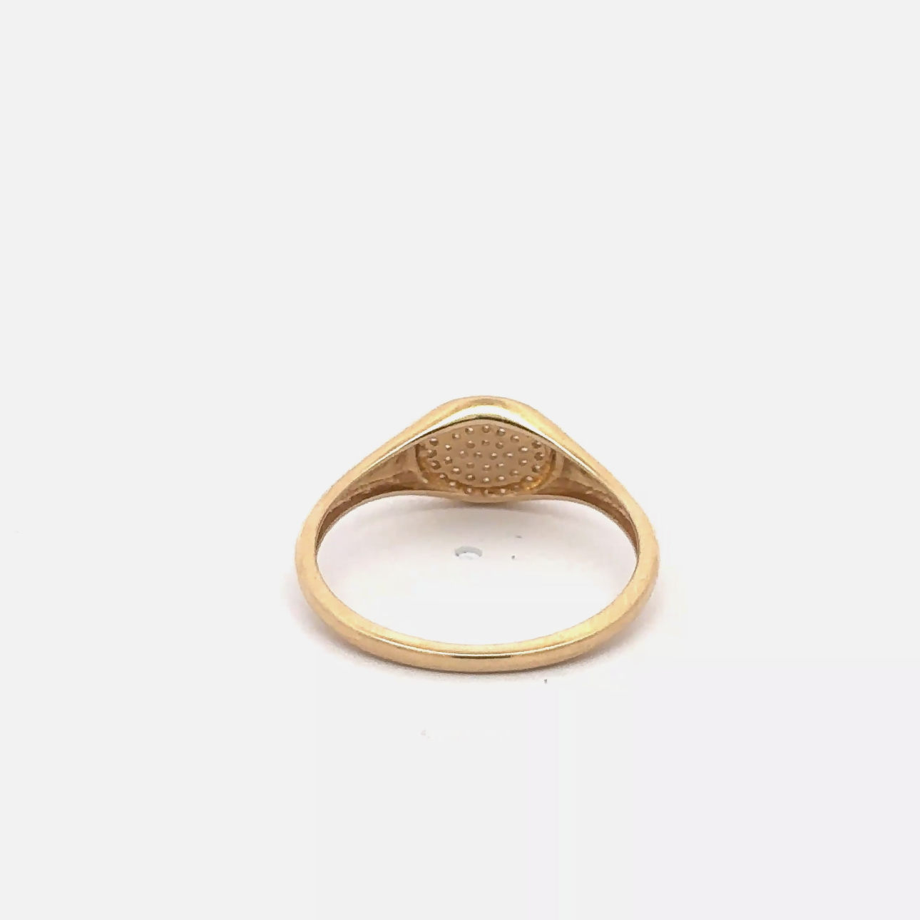 Yellow gold diamond pavé circular signet ring with intricate detailing, crafted by Silver Lady Vintage.