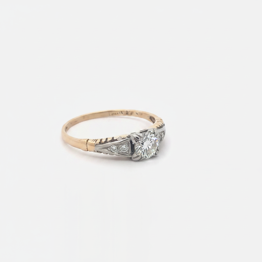 Two-tone diamond engagement ring in yellow gold with sparkling diamonds, designed by Silver Lady Vintage.