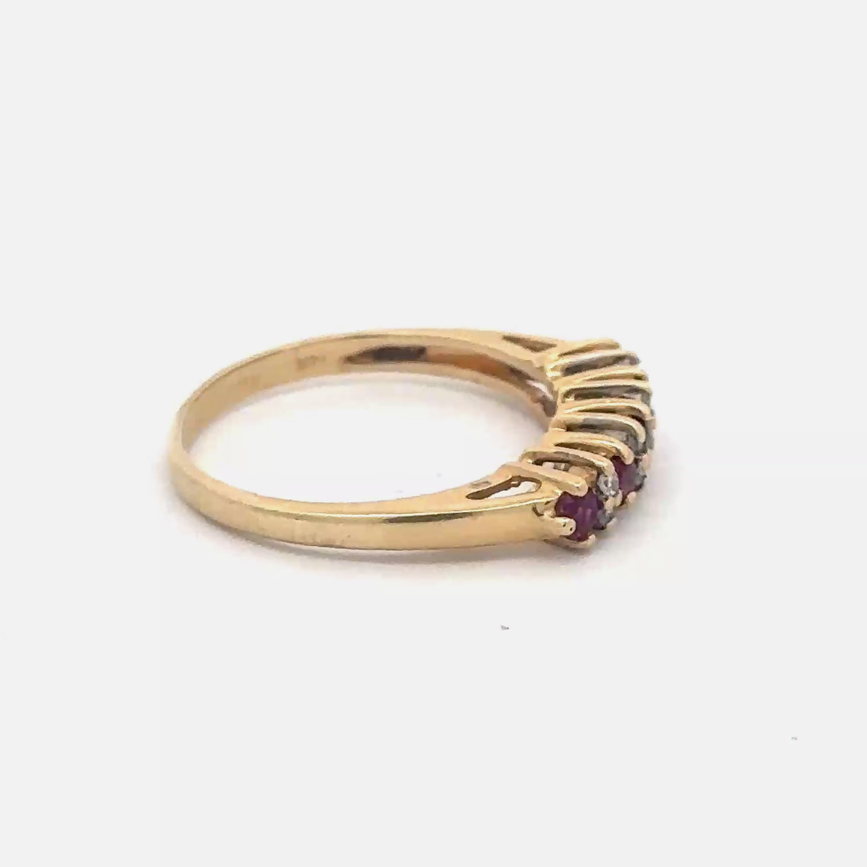 14k yellow gold stacker band featuring natural ruby and diamond accents, crafted by Silver Lady Vintage.