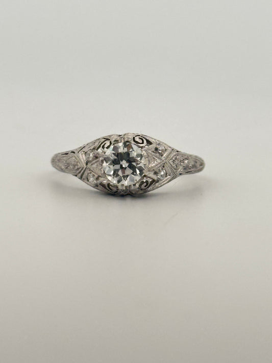 Antique art deco platinum old European cut diamond ring