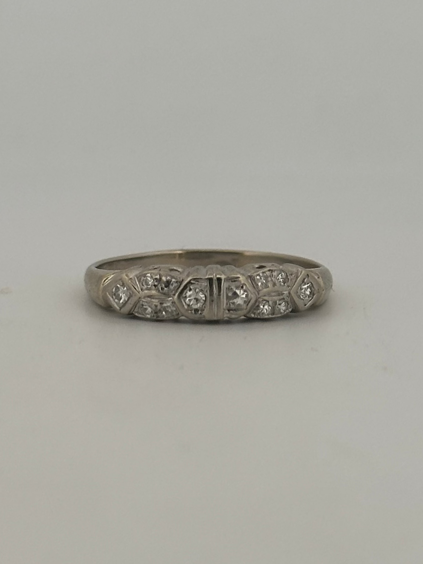 Vintage natural diamond stacker band in 14k white gold circa 1940s