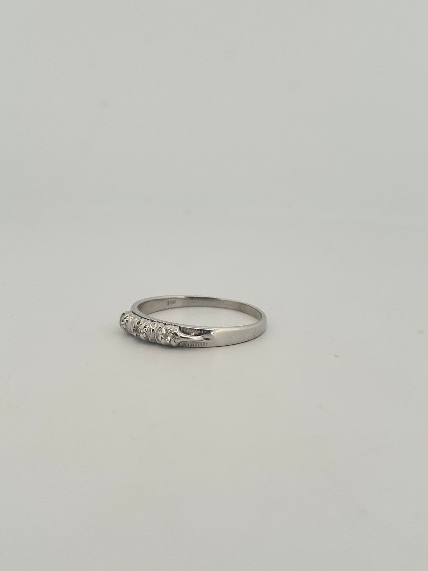 Vintage natural diamond stacker in 14k white gold circa 1960s