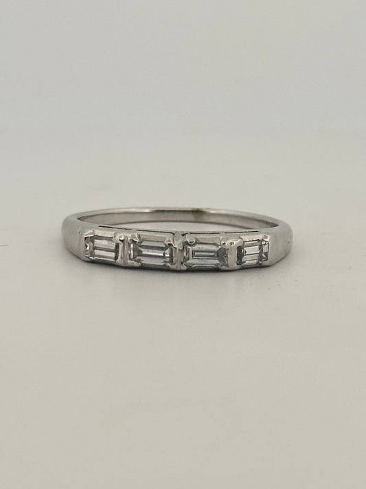 Natural baguette diamond half eternity band in 14k white gold