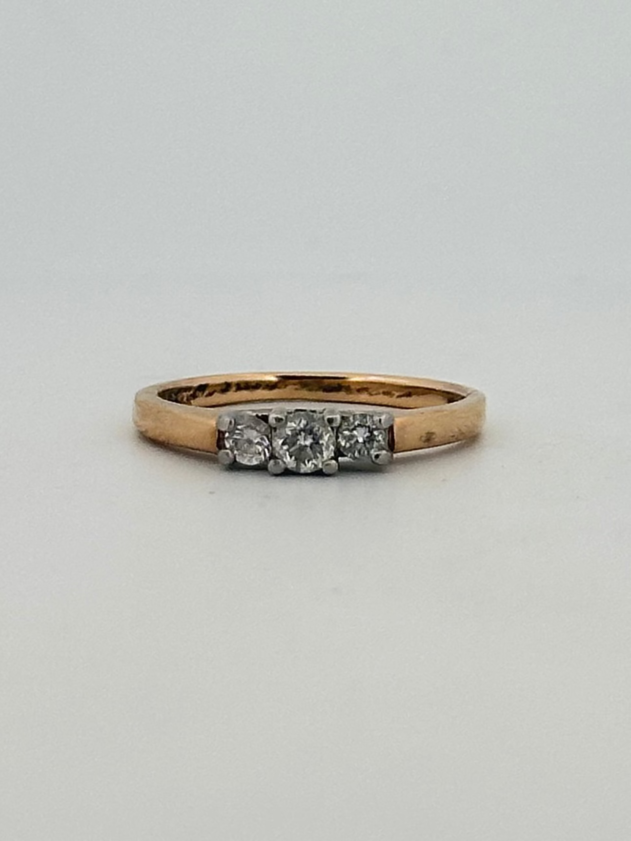 Vintage natural diamond trilogy stacker in 14k yellow gold